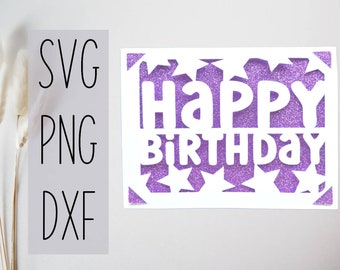 Stars svg card for birthday. Digital file compatible with cricut and silhouette machines