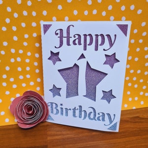 Joy ready - Cartão de 4,25 x 5,5 polegadas Feliz aniversário, idade 1. Arquivo digital compatível com máquinas de cricut e silhueta