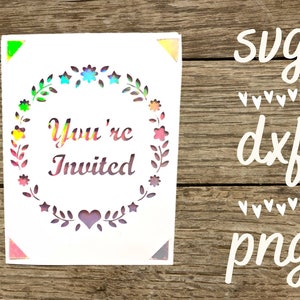 Svg Einladungskarte. Digitale Datei kompatibel mit Cricut- und Silhouettenmaschinen