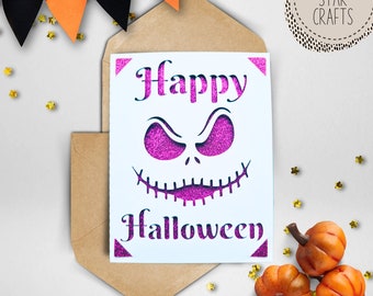 Scary halloween face svg card. Digital file compatible with cricut and silhouette cutting machines