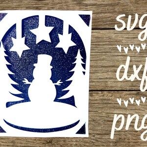 Tarjeta svg de snowglobe de snowman. Archivo digital compatible con máquinas de corte de cricut y silueta