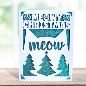 Meowy Weihnachten svg Karte. Digitale Datei kompatibel mit Cricut und Silhouette Schneidemaschinen