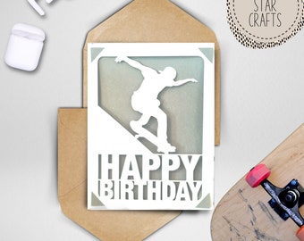 Skater svg birthday card. Digital file compatible with cricut and silhouette cutting machines