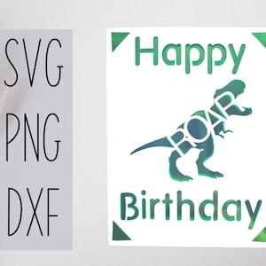Dinosaur svg birthday card. Digital file compatible with cricut and silhouette machines