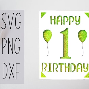 Tarjeta svg de 1er cumpleaños. Archivo digital compatible con máquinas de corte de cricut y silueta