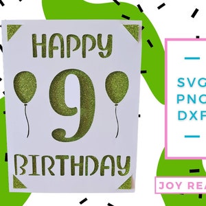 Carte svg de 9ème anniversaire. Fichier numérique compatible avec les machines de découpe de cricut et de silhouette