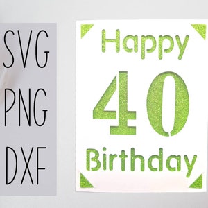 Joy ready - 12,5 x 5. 5 Zoll Karte Alles Gute zum Geburtstag 40er Jahre. Digitale Datei für Cricut, Silhouette Maschinen