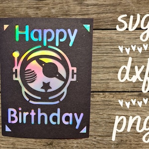 Carte d’anniversaire astronaut svg. Carte d’espace. Fichier numérique compatible avec les machines de découpe de cricut et de silhouette