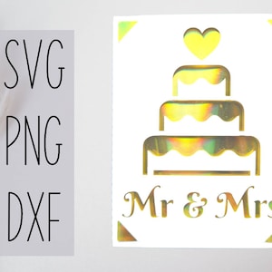 Svg wedding cake mr and mrs card. Digital file compatible with cricut and silhouette machines