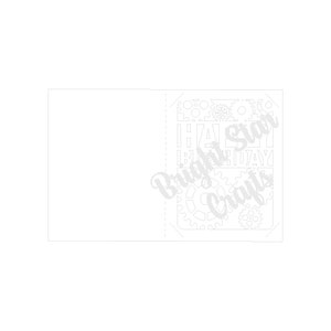 May include: A printable card design featuring a gear-shaped design with the text "Happy Birthday" in a white outline. The design is suitable for laser cutting.