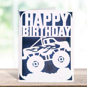 Monster truck birthday svg card. Digital file compatible with cricut and silhouette machines