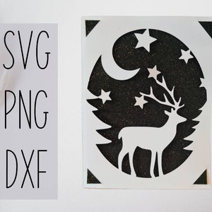 Tarjeta svg digital de escena de venado. Archivo digital compatible con máquinas cricut y silhouette
