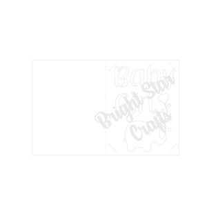 Puede incluir: Una tarjeta blanca con un dise&ntilde;o recortado de un elefante y el texto "Baby" y "Bright Star Crafts" en una fuente cursiva.