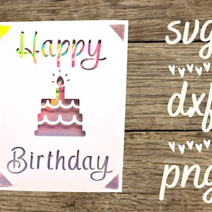 Svg Geburtstagskarte mit Geburtstagskuchen. Digitale Datei kompatibel mit Cricut- und Silhouettenmaschinen