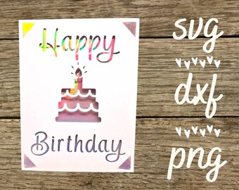Svg birthday card with birthday cake. Digital file compatible with cricut and silhouette machines