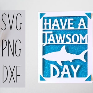 Carte d’anniversaire Shark svg. Fichier numérique compatible avec les machines cricut et silhouette