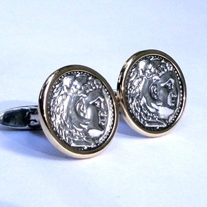 14k Gold & Sterling Silver Cufflinks, Handmade Hercules and Athena Cufflinks, Classic Beautifuly Handcrafted Men's Gift image 2