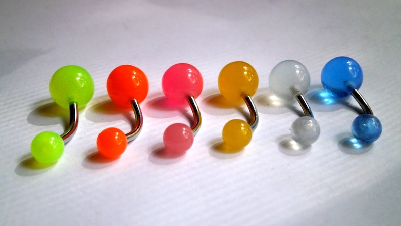 Belly Button Ring, UV-Reactive Navel, Belly Ring, Industrial Barbell, Body Earring, Navel Acrylic Ball, Neon Belly Button Ring, Color Button image 10