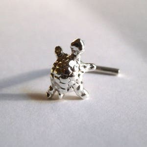May include: Silver nose ring with a detailed turtle design.