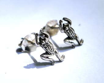 Sterling Silver Tiny Frog Stud Earrings, Minimalist Jewelry