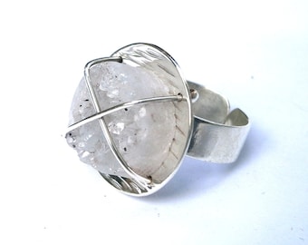 Handmade Sterling Silver Adjustable Druzy Agate Ring