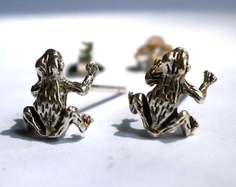 Tiny Frog Earrings, Sterling Silver Studs, Dainty Minimalist Jewelry