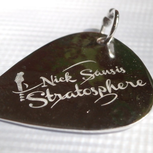 Silver Guitar Pick Engraved, Music personalized pendant, hammered musician gift, Unisex pendant gift for him / for her, Guitar player gift