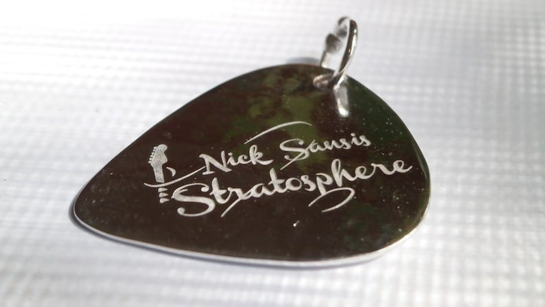 Silver Guitar Pick Engraved, Music personalized pendant, hammered musician gift, Unisex pendant gift for him and her, Guitar player gift image 1