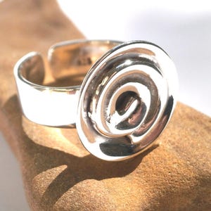 Spiral Sterling Silver Ring Adjustable Handmade Domed Spiral Statement ring, Unisex Women Men Gift for her, Meanings Ring Symbolism Ring