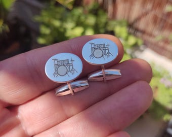 Gemelos de batería grabados, plata de ley 925, regalo para músicos