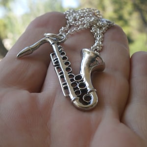 Silver Saxophone Pendant – Musician Gift, Sterling Silver or Brass Charm Necklace for Sax Player, Music Lover Jewelry, Unisex gift
