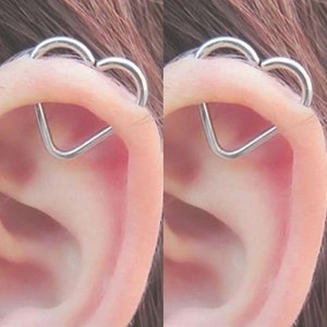 Cartilage Heart Earring, Daith Piercing, Helix, Tragus, Rook, Eyebrow, Conch, Snug, 925 Sterling Silver, Ear Hoop, Upper ear image 3
