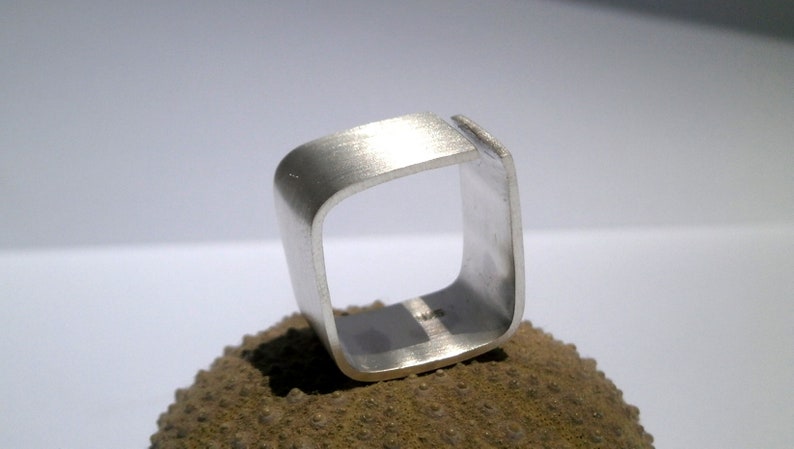 Custom Sterling Silver Square Ring, Unisex Women's Men's Ring Gift for her Gift for him, Laser engraving Trendy Christmas gift image 10
