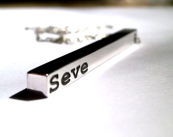 Personalized Sterling Silver Bar Necklace, Laser Engraved Vertical Pendant