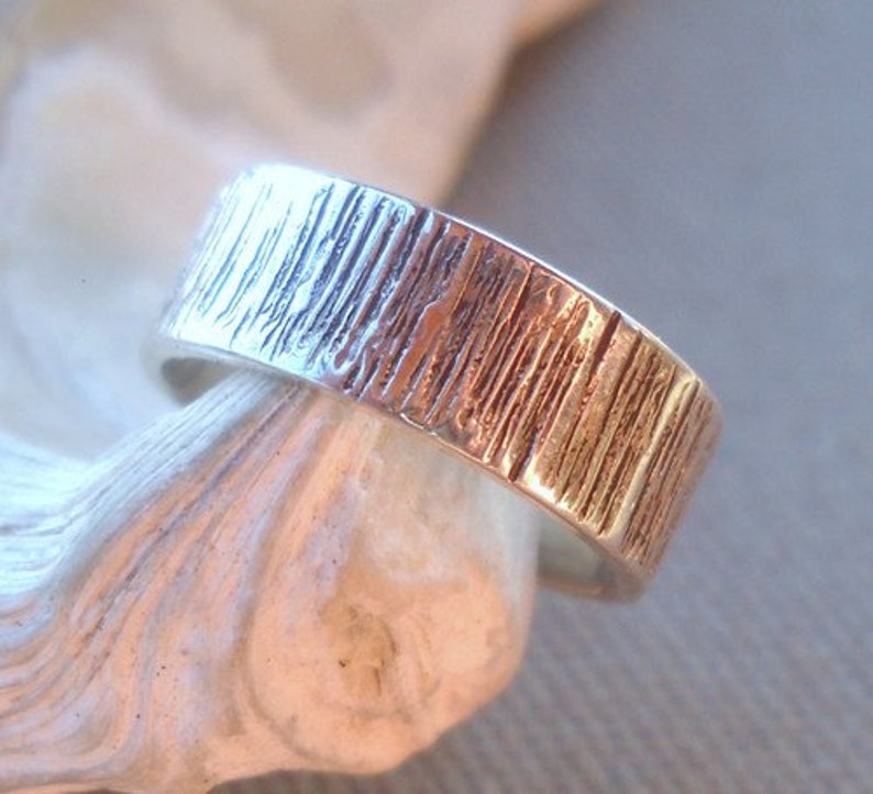 Wide Band Ring, Τree Bark Band Ring, Anniversary Ring, Hammered ring, Mens ring, Womens ring, 925 Sterling Silver Ring, Handmade Band Ring image 8