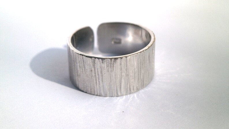 Wide Band Ring, Τree Bark Band Ring, Anniversary Ring, Hammered ring, Mens ring, Womens ring, 925 Sterling Silver Ring, Handmade Band Ring image 5