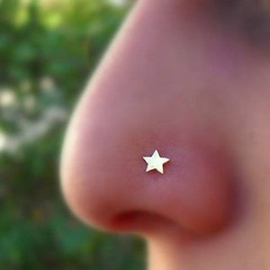 Star Solid gold 14k Nose Stud, Tiny Minimalist Nose Ring, L Shaped, Bone Stud, Left or Right Screw, 20 to 14 Gauge, Womens gift, Mens gift image 6