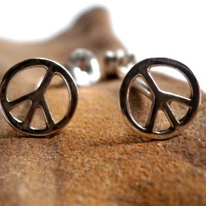 Sterling Silver Stud Earrings, Peace Tiny Earrings Minimalist Stud Pair of Earrings, Gift for Her Light Weight