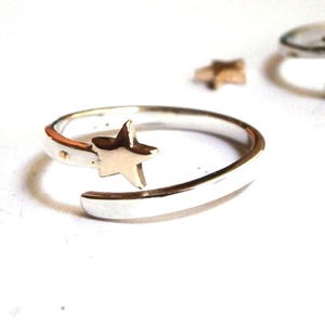 14k Solid Gold Star Ring, Wrap Adjustable Gold k14 and Silver 925 ring, shaped open ring, Dainty Women&#39;s Ring, gift for her, unisex ring