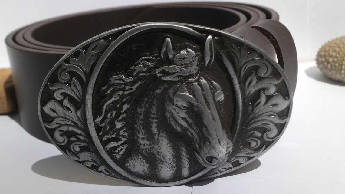 Leather Belt Horse Buckle Quality Genuine Leather 3D Buckle Etsy
