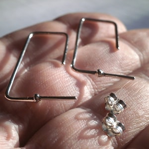 Square Hoop Earrings, Sterling Silver Ear Lobe Square Hoop Earrings, Minimalist Piercing Hoop Earrings, Boho Ear Hoop Earrings, Gift for her
