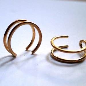 Solid Gold k14 Cuff, No piercing Upper Ear Cuff, Fake Lip - Nose Ring, Cartilage Cuff, Helix Cuff, Faux Double Cuff, Womens Gift, Mens Gift