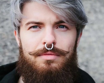 Silberner dicker Nasen-Fake-Gauge-Ring, kein Piercing, 14 bis 4 Gauge, Unisex-Septum-Ohrring, Herren-Ohrring, Damen-Ohrring, Geschenk für Sie, Geschenk für ihn