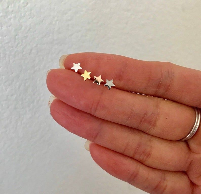 Star Solid gold 14k Nose Stud, Tiny Minimalist Nose Ring, L Shaped, Bone Stud, Left or Right Screw, 20 to 14 Gauge, Womens gift, Mens gift image 4
