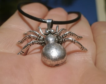 Large Sterling Silver Spider Pendant: Gothic Tarantula Necklace