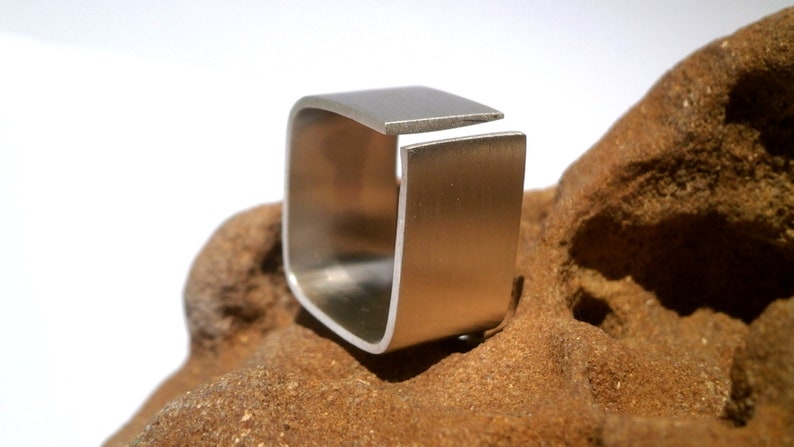 Custom Sterling Silver Square Ring, Unisex Women's Men's Ring Gift for her Gift for him, Laser engraving Trendy Christmas gift image 4