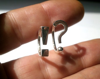 Anillo de interrogación y exclamación, plata de ley, ajustable, banda con símbolo