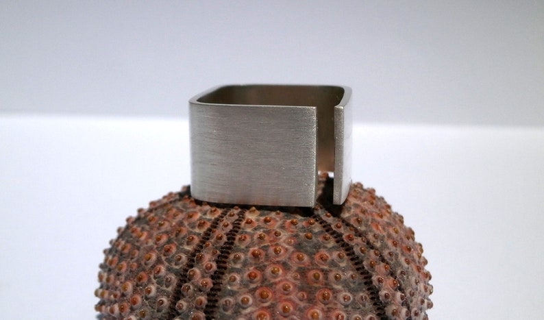 Custom Sterling Silver Square Ring, Unisex Women's Men's Ring Gift for her Gift for him, Laser engraving Trendy Christmas gift image 9