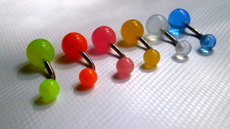 Belly Button Ring, UV-Reactive Navel, Belly Ring, Industrial Barbell, Body Earring, Navel Acrylic Ball, Neon Belly Button Ring, Color Button image 2