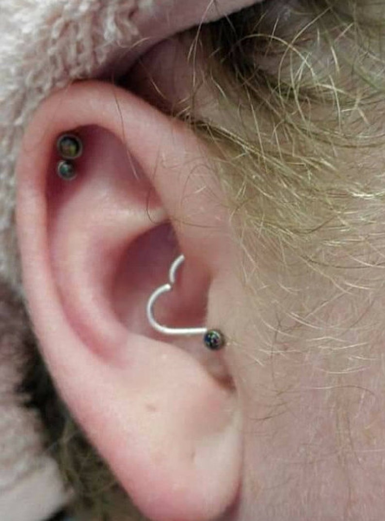 Cartilage Heart Earring, Daith Piercing, Helix, Tragus, Rook, Eyebrow, Conch, Snug, 925 Sterling Silver, Ear Hoop, Upper ear image 8